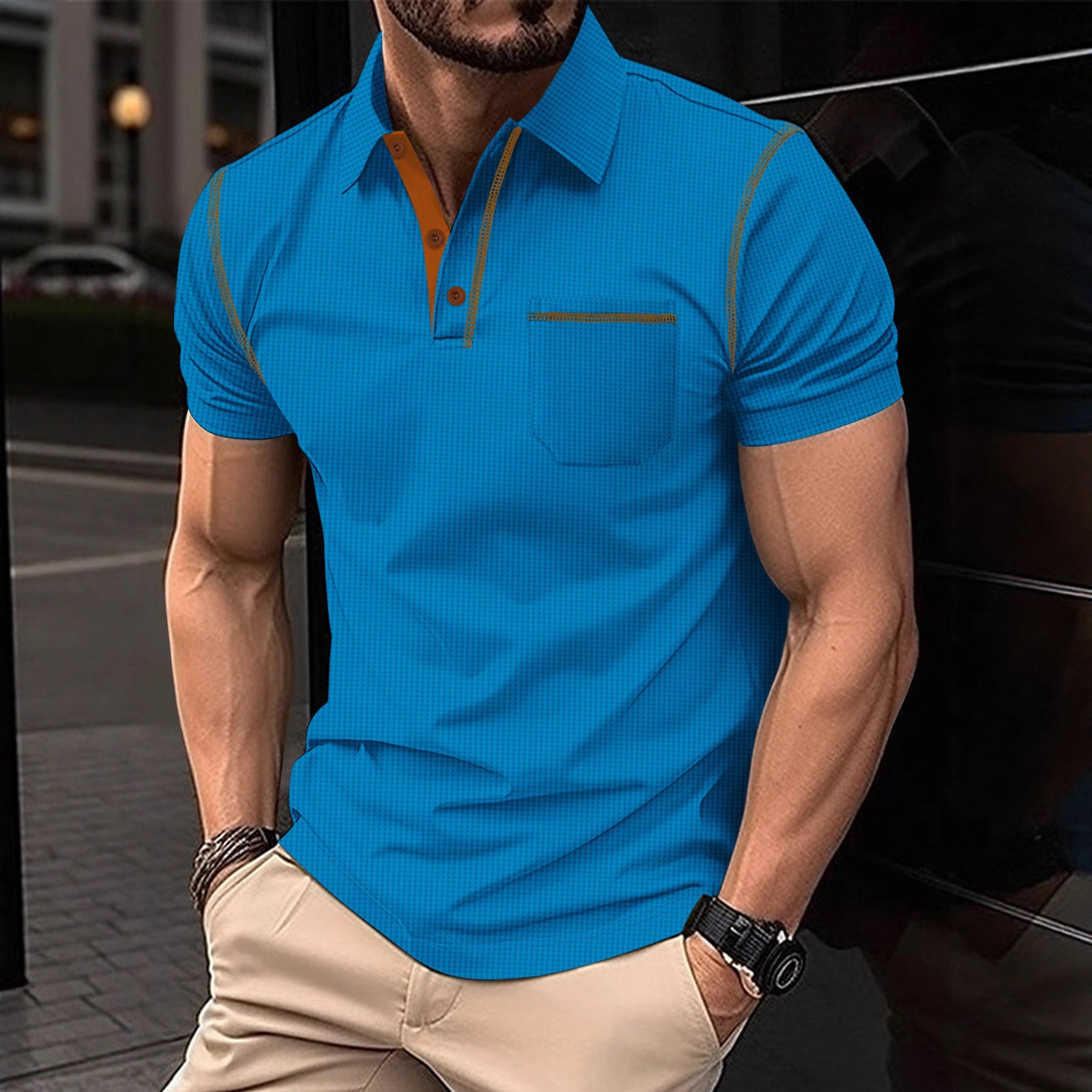 Polo à manches courtes color-block pour homme