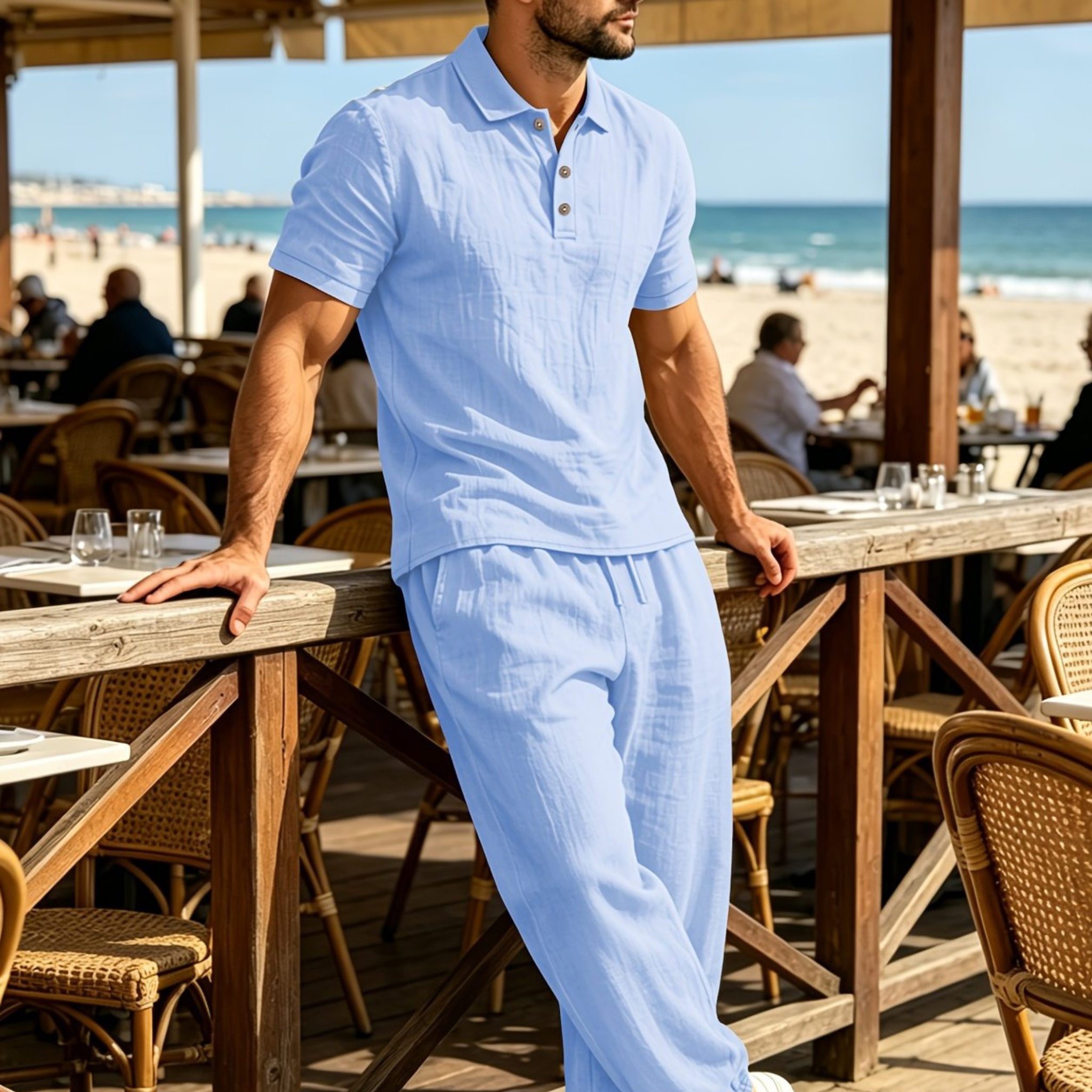 Men Linen Two Piece Set
