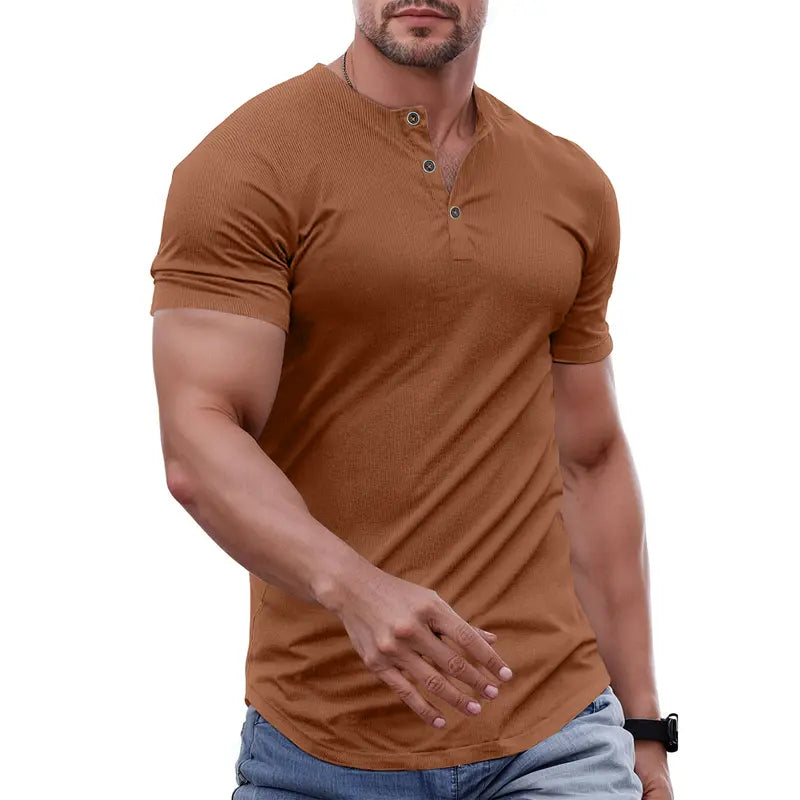 T-shirt henley slim fit homme - Tenue de sport et décontractée