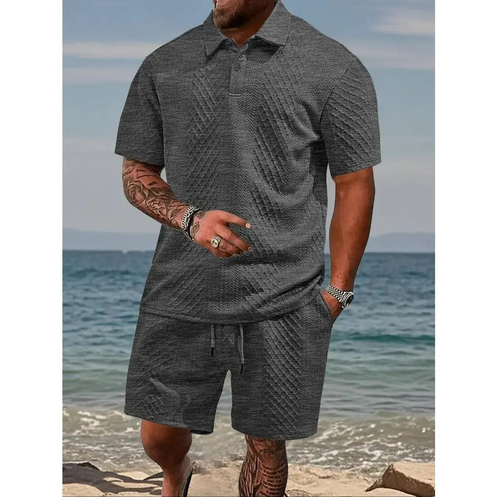 Men’s Casual Polo Shirt & Drawstring Shorts Set