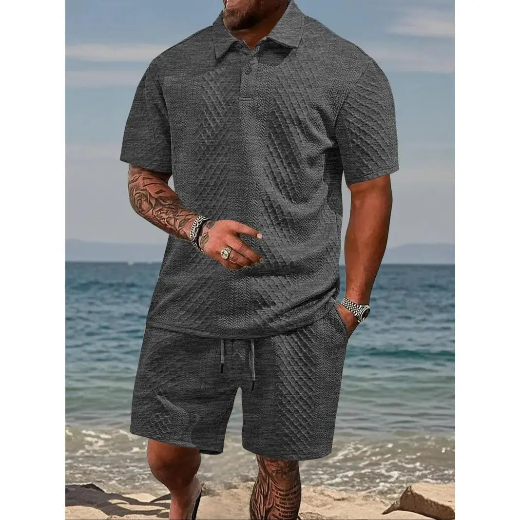 Men’s Casual Polo Shirt & Drawstring Shorts Set