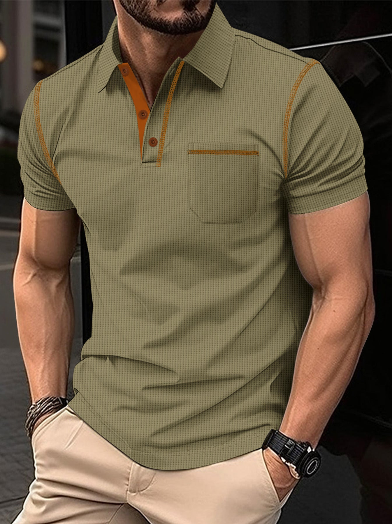 Polo à manches courtes color-block pour homme