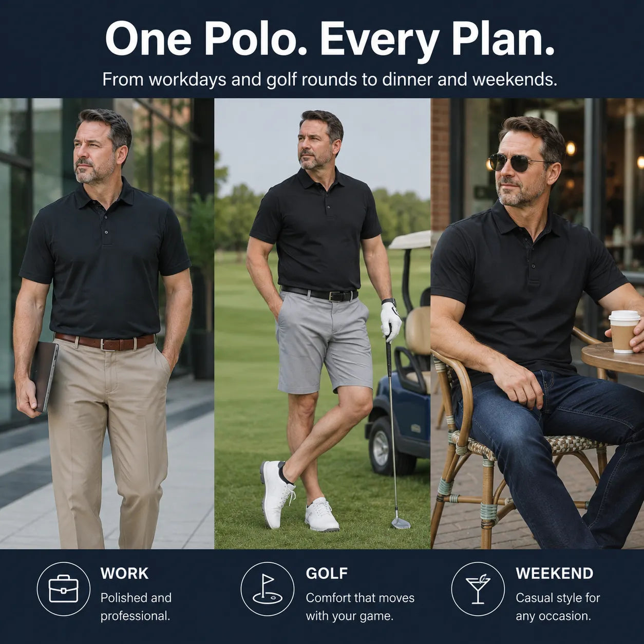 Men’s Everyday Contrast-Collar Polo 3-Pack