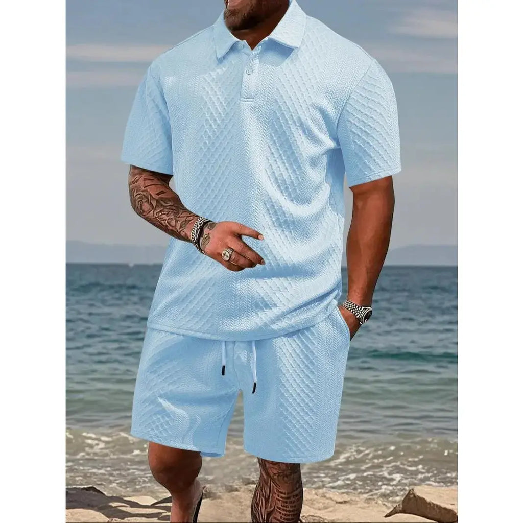 Men’s Casual Polo Shirt & Drawstring Shorts Set