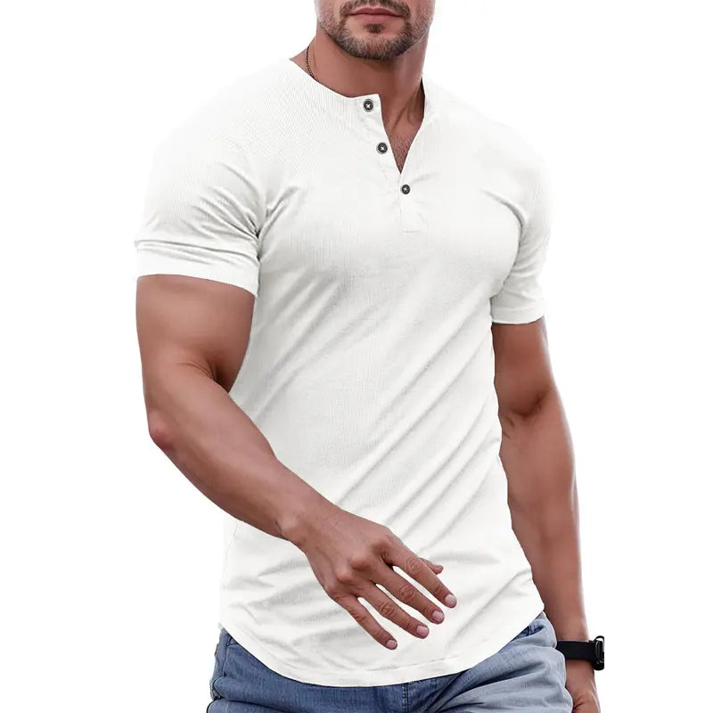 T-shirt henley slim fit homme - Tenue de sport et décontractée