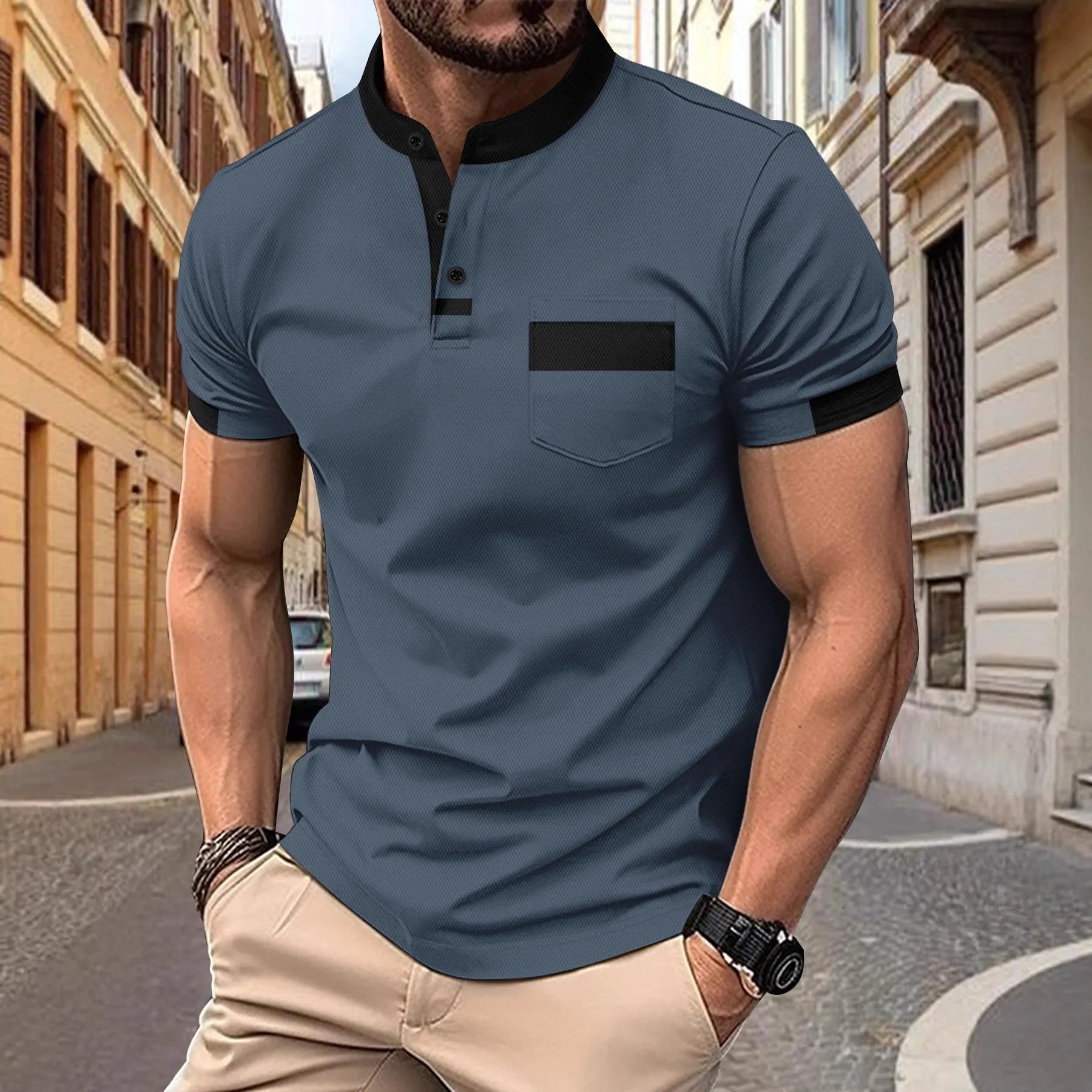 Chemise polo décontractée simple et basique à col boutonné, de grande consommation