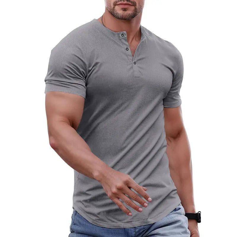 T-shirt henley slim fit homme - Tenue de sport et décontractée