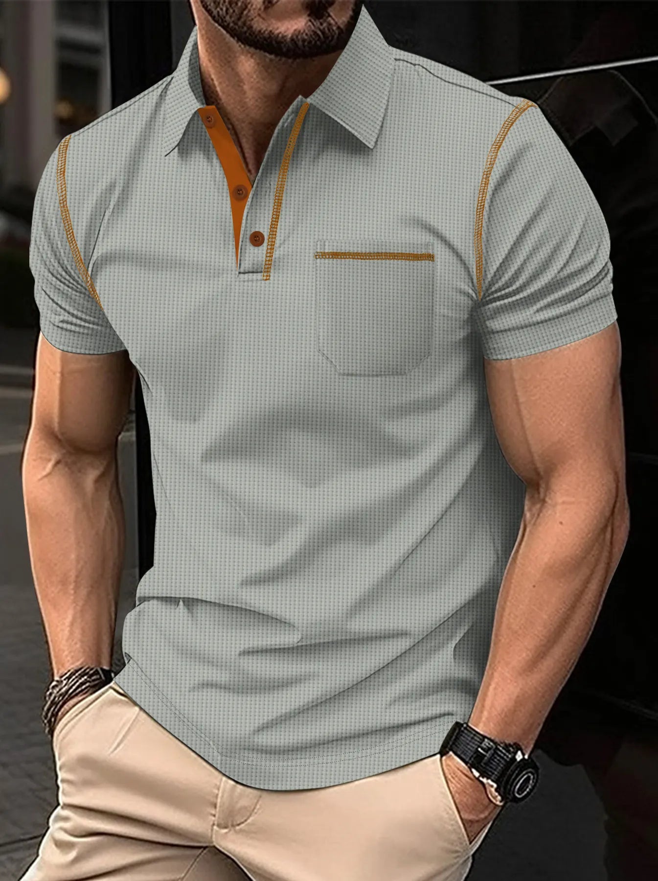 Polo à manches courtes color-block pour homme