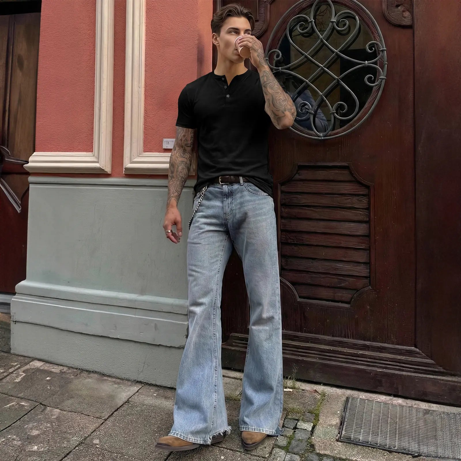 T-shirt henley slim fit homme - Tenue de sport et décontractée