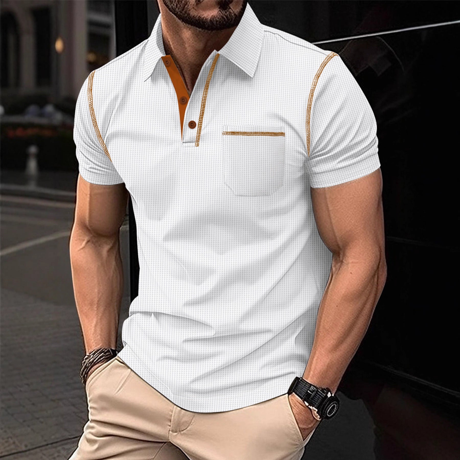 Polo à manches courtes color-block pour homme