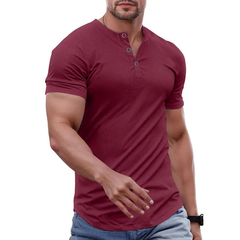 T-shirt henley slim fit homme - Tenue de sport et décontractée