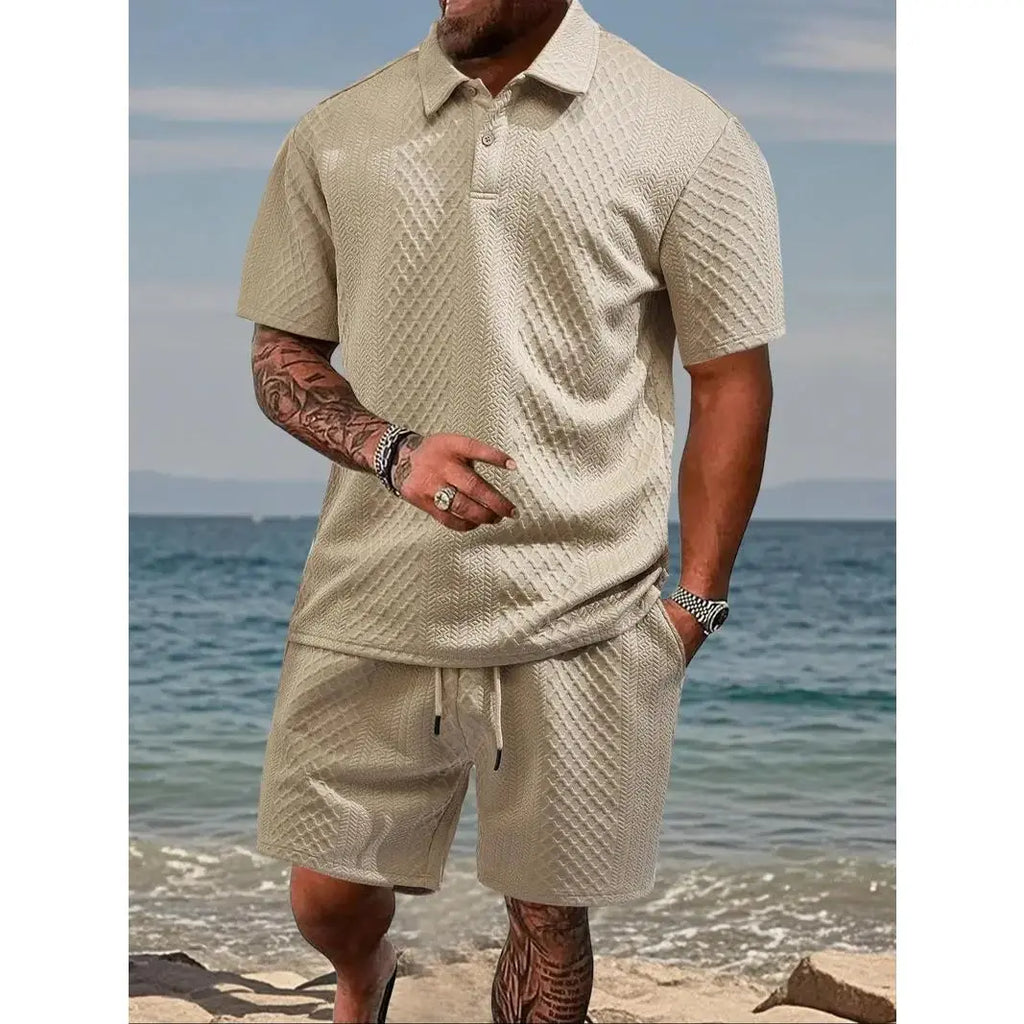 Men’s Casual Polo Shirt & Drawstring Shorts Set