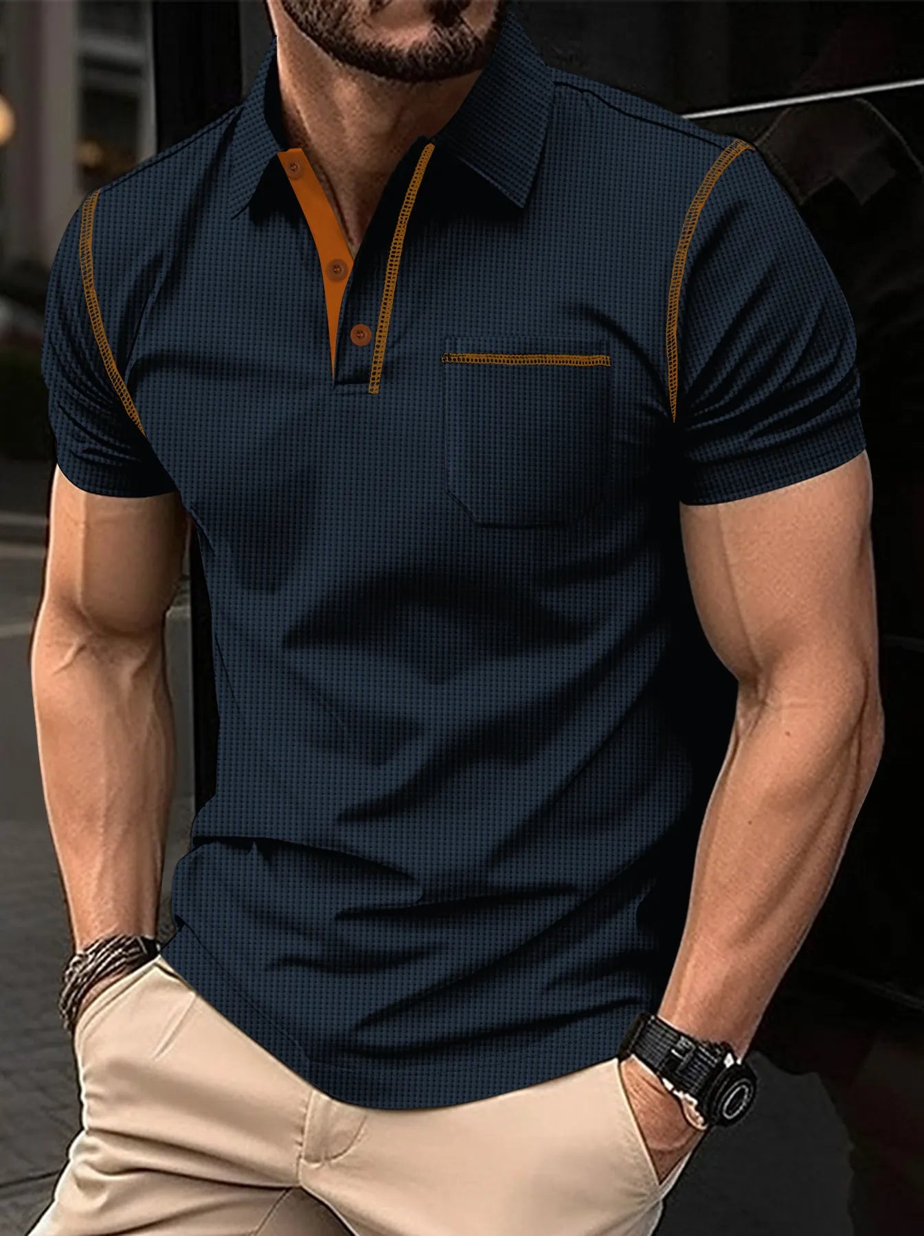 Polo à manches courtes color-block pour homme