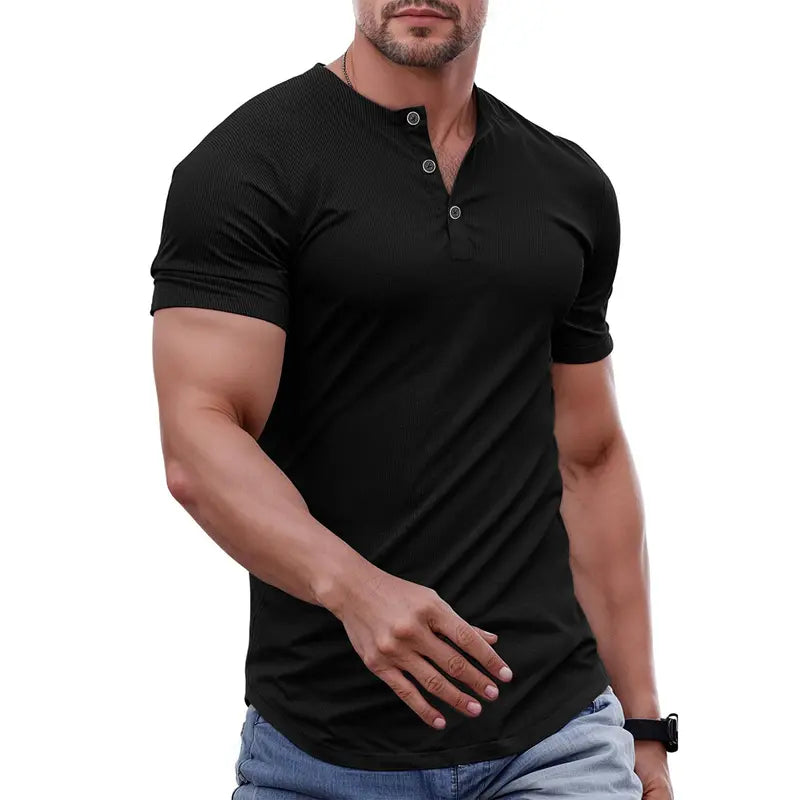 T-shirt henley slim fit homme - Tenue de sport et décontractée