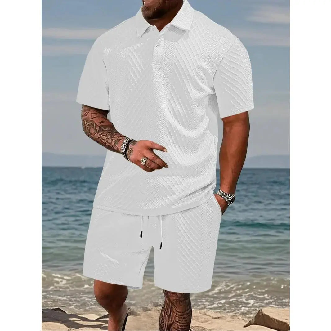 Men's white polo and drawstring shorts summer set