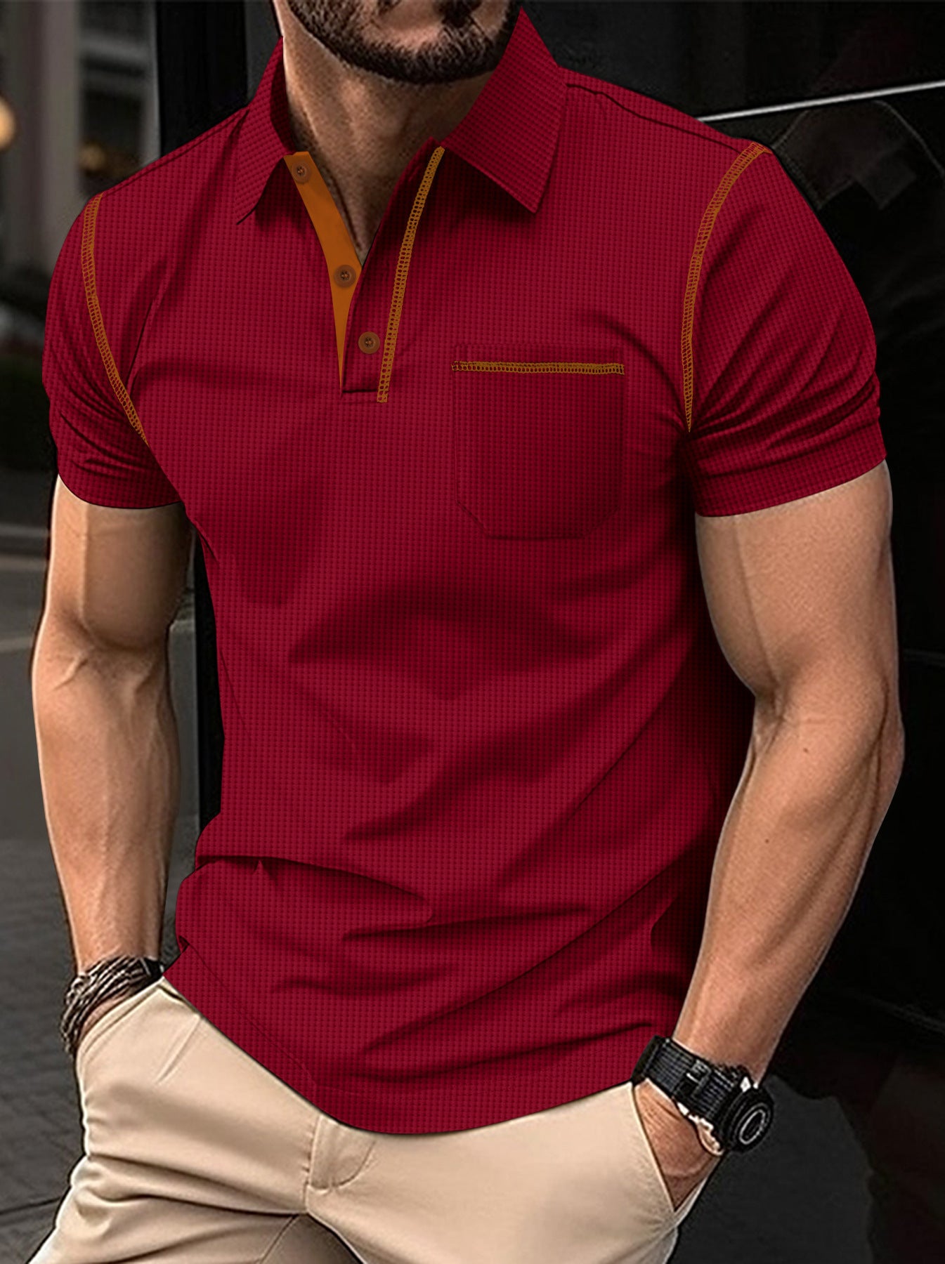Polo à manches courtes color-block pour homme