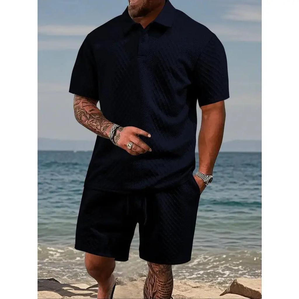 Men’s Casual Polo Shirt & Drawstring Shorts Set