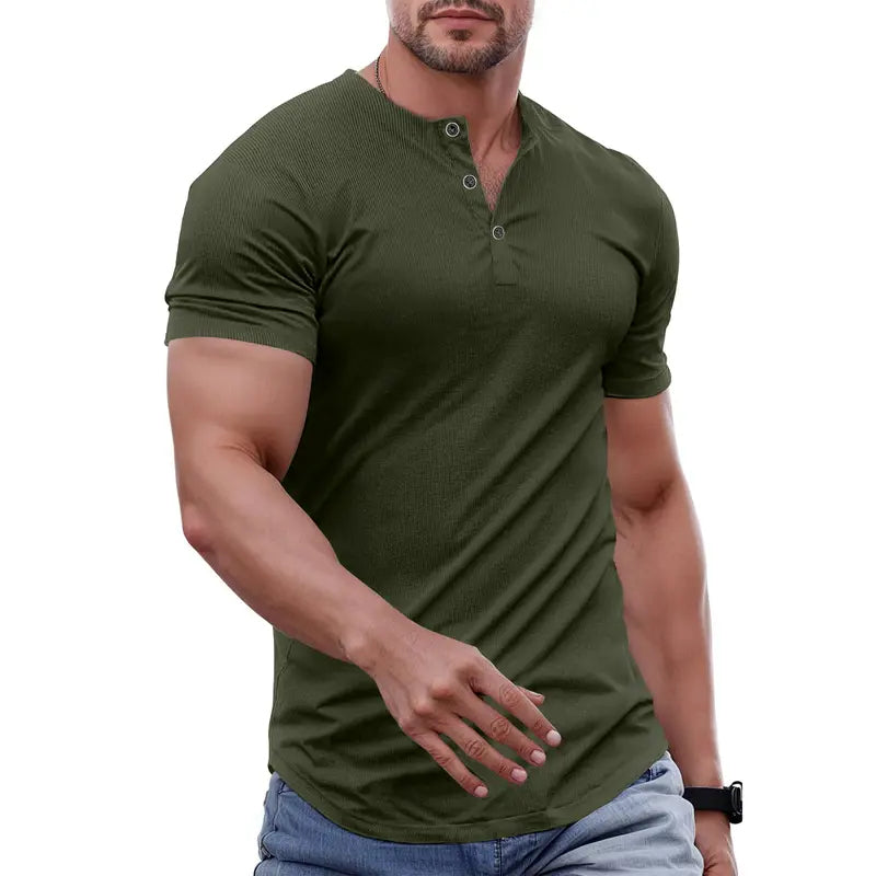 T-shirt henley slim fit homme - Tenue de sport et décontractée