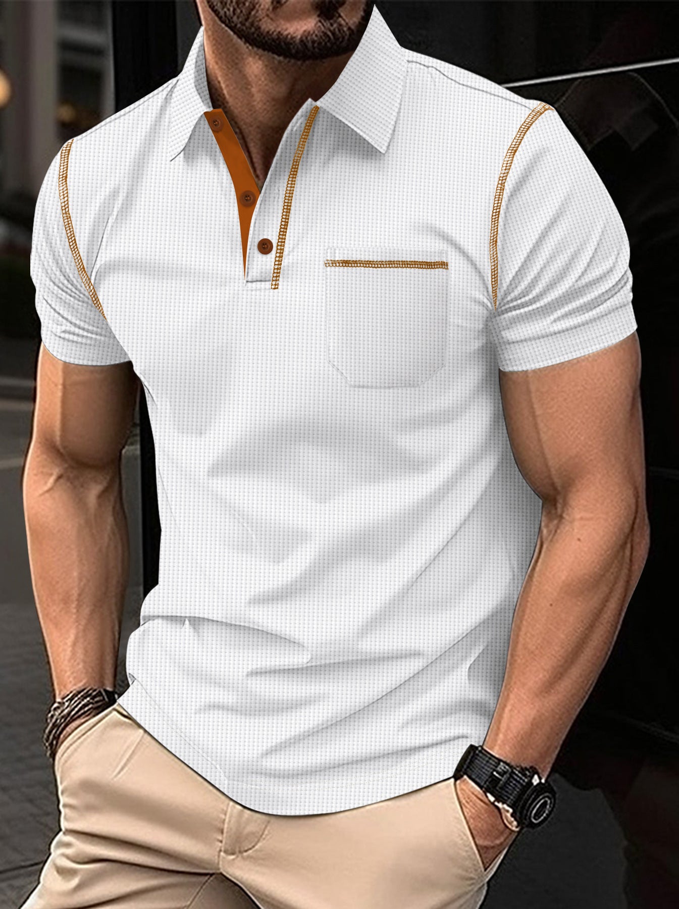 Polo à manches courtes color-block pour homme