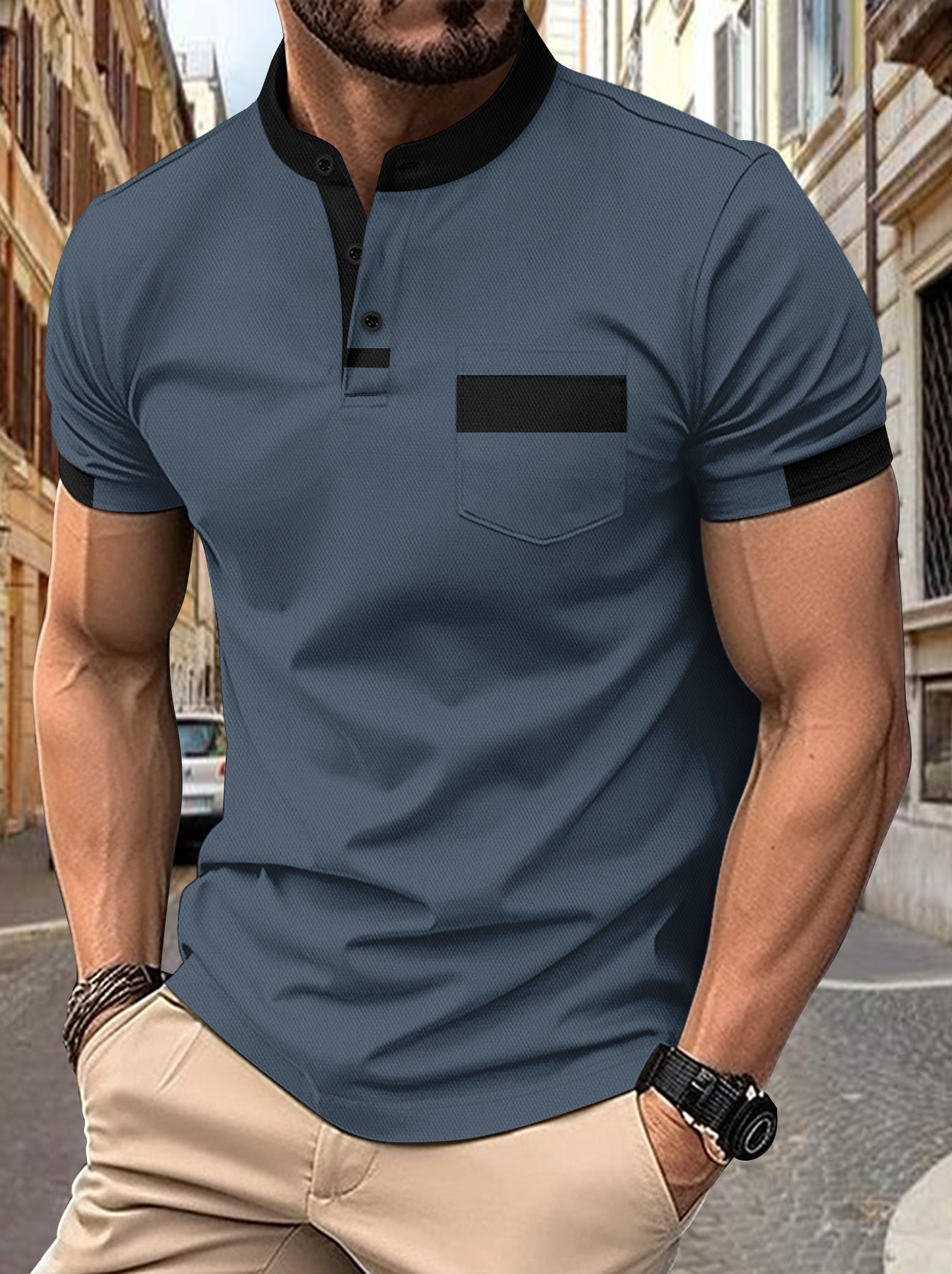 Chemise polo décontractée simple et basique à col boutonné, de grande consommation