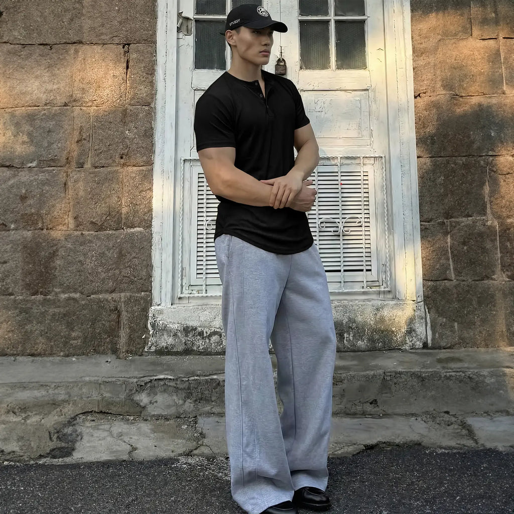 Men's Slim Fit Henley Shirt - Gym & Casual Wear